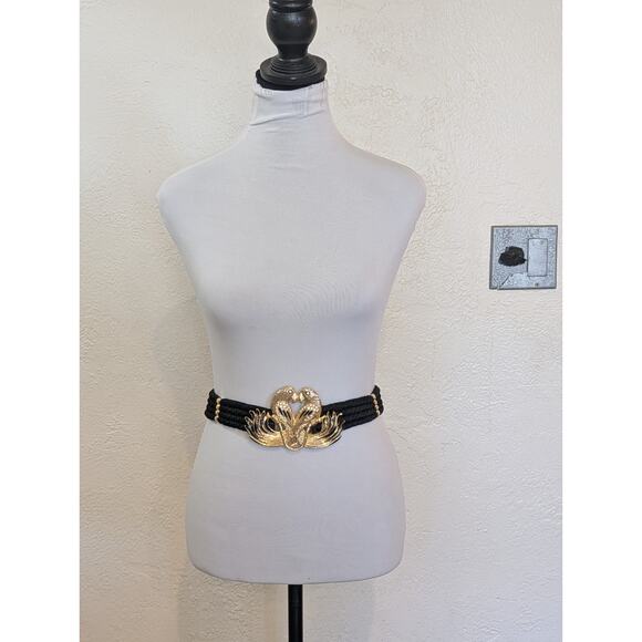 1970s West Germany Gutos Stretch Belt Gold Tone Double Parrot Rhinestone Buckle main image 6